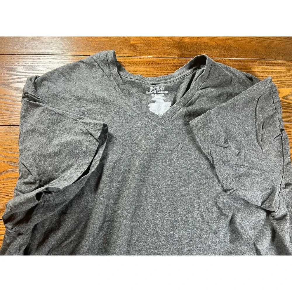 Polo Ralph Lauren Shirt Mens XXL Gray Black Pony V Neck Cotton Short Sleeve